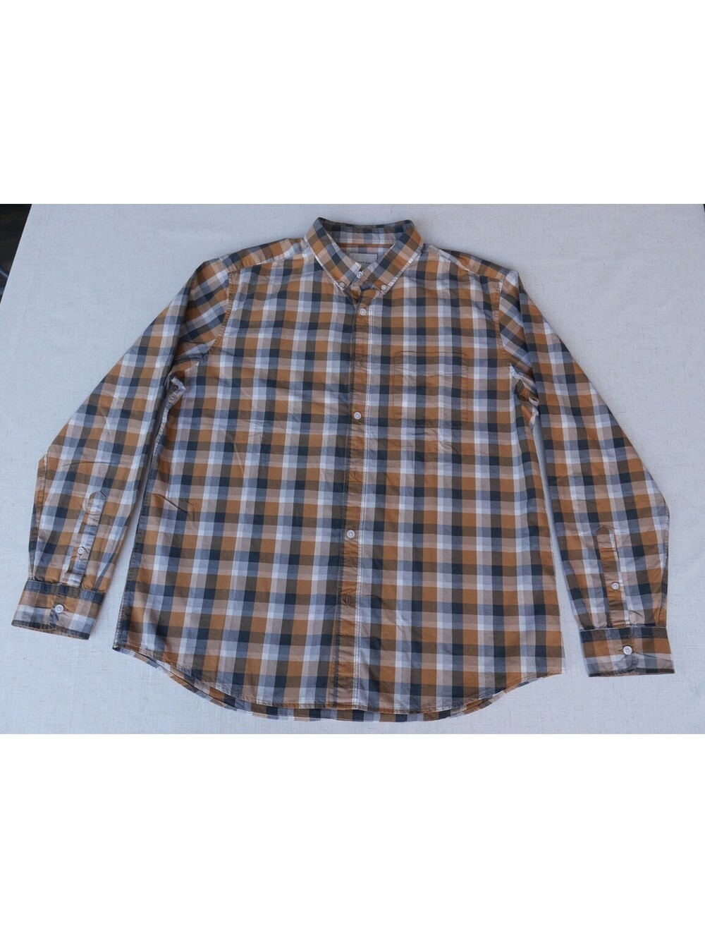 American Eagle Men’s XL Shirt Button Down Plaid Long Sleeve Brown White Cotton